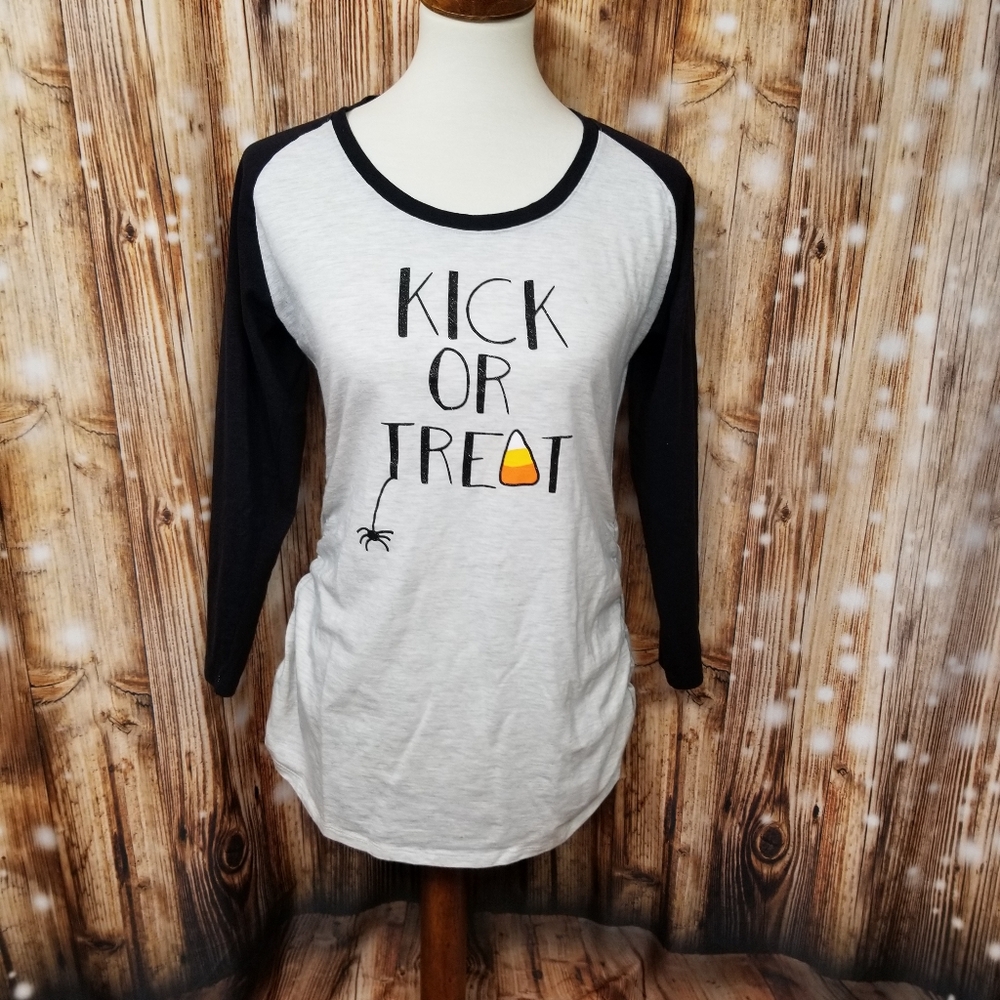 Koala Kik "Kick Or Treat" Graphic Top Women's Maternity S/M 3/4 Sleeve Shirt